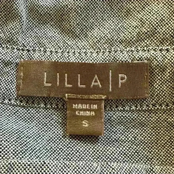 Lilla P Gray Cotton Shift Shirt Dress Size S Collared V Neck 3/4 Sleeve - Picture 4 of 11